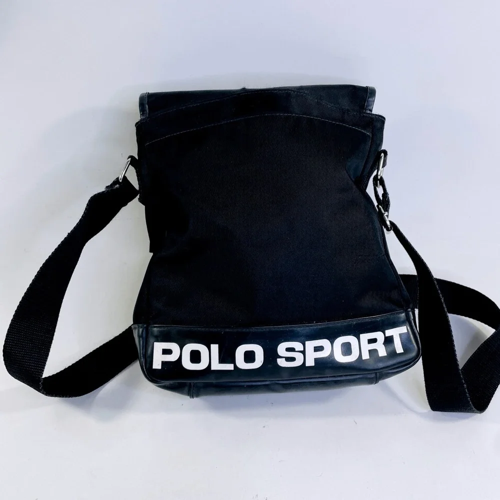 Polo Sport Ralph Lauren Messenger Bag Black Canvas Vintage Crossbody Logo Bag